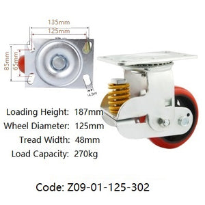 Ø125mm (5") Urethane on Cast Iron Wheel Spring load Castors  | 270KG capacity per castor