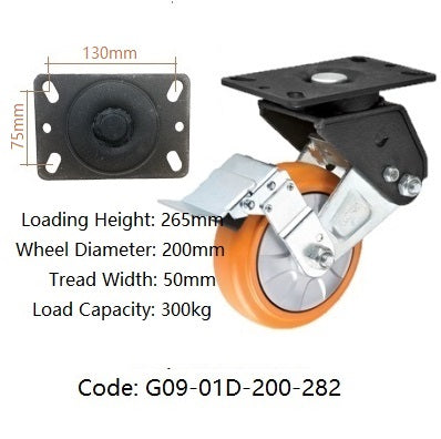 Ø200mm 8") Urethane on Cast Iron Wheel Spring load Castors  | 300KG capacity per castor