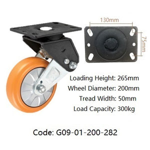Ø200mm 8") Urethane on Cast Iron Wheel Spring load Castors  | 300KG capacity per castor