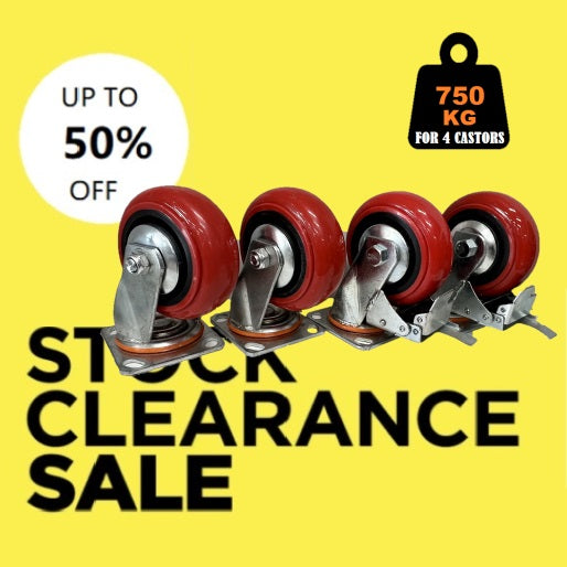 SET of 4:  Ø125mm (5")  Polyurethane Wheel Heavy Duty Castors | 750KG TOTAL