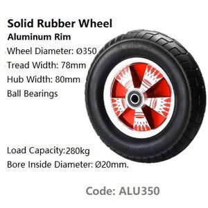 Ø350mm (14") x 78mm Aluminium Rim Solid Rubber Wheel | 280KG capacity per wheel