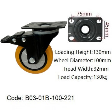 100mm Polyurethane Light Duty Castor - 100KG Rated - View #5