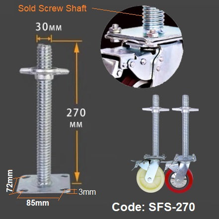 Scaffolding Castors with Solid Adjustable Screw Shaft > 310KG-420KG loading Capacity per castor