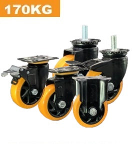 Ø100mm (4") Orange Polyurethane (PU) Wheel Castors | 170KG capacity per castor