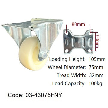 Ø75mm (3") Polyamide (Nylon) Wheel Castors > EUROPEAN STYLE | 100KG capacity per castor