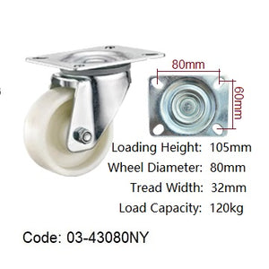 Ø80mm (3¾") Polyamide (Nylon) Wheel Castors > EUROPEAN STYLE | 100KG capacity per castor