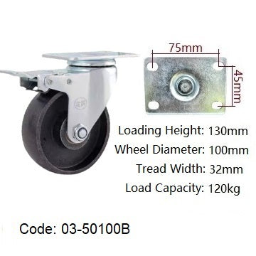Ø100mm (4") Cast iron Wheel Castors | 120KG capacity per castor