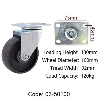 Ø100mm (4") Cast iron Wheel Castors | 120KG capacity per castor