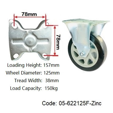 Ø125mm (5") Polyurethane (PU) Wheel Castors | 150KG capacity per castor
