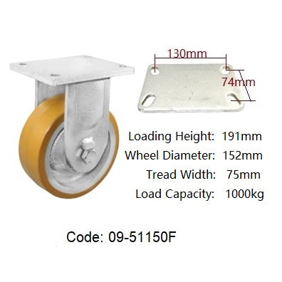 Ø150mm (6") Orange Urethane on Cast Iron Wheel Castors | 1000KG capacity per castor