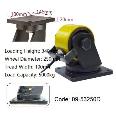 Ø250mm (10") Yellow Urethane on Cast Iron Wheel Castors | 5000KG capacity per castor