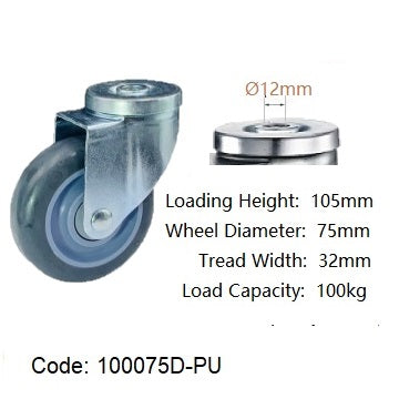 Ø75mm (3") Polyurethane (PU) Wheel Castors | 100KG capacity per castor
