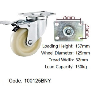 Ø125mm (5") Polyamide (Nylon) Wheel Castors  | 150KG capacity per castor