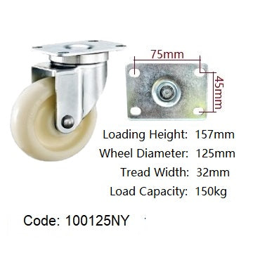 Ø125mm (5") Polyamide (Nylon) Wheel Castors  | 150KG capacity per castor