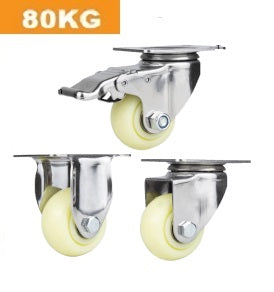 Ø40mm (1½") Nylon Wheel 304 Stainless Steel Castors | 80KG capacity per castor
