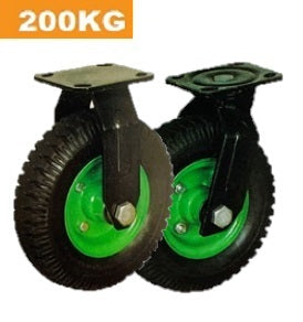 Ø200mm (8") Pneumatic Wheel Castor | 200KG Capacity > Green Rim