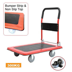 Folding Steel NON-SLIP Platform Trolley (High Handle) 300KG & Hand Trolley | RED
