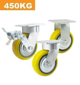 Ø100mm (4") Yellow Urethane on Cast Iron Wheel Castors | 450KG capacity per castor