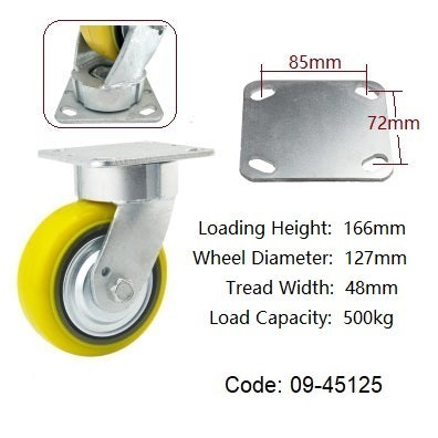 Ø125mm (5") Extra Heavy Duty castors |Urethane on Cast Iron Wheel | 500KG loading capacity per castor