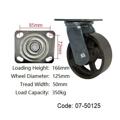 Ø125mm (5") Cast Iron Wheel Castors  | 350KG capacity per castor