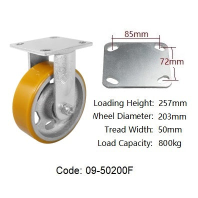 Ø200mm (8") Extra Heavy Duty Castors|Urethane on Cast Iron Wheel| 800KG loading capacity per castor