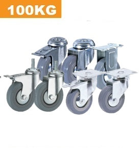 Ø100mm (4") Grey Rubber (GR) Wheel Castors | 100KG capacity per castor