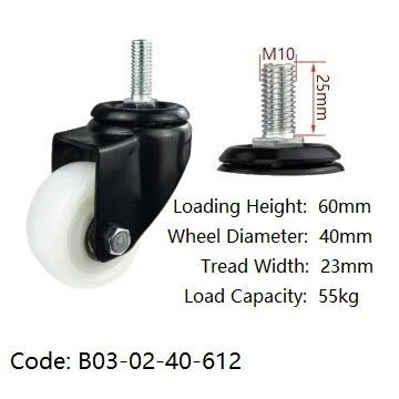 Ø40mm (1¾") Polyamide (Nylon) Wheel Castors | 55KG capacity per castor