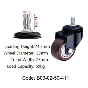 Ø50mm (2") Thermoplastic Rubber (TPR) Wheel Castors | 60KG capacity per castor