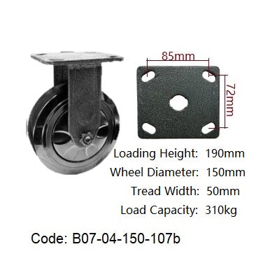 Ø150mm (6") Black Polyurethane (PU) Wheel Castors | 310KG capacity per castor