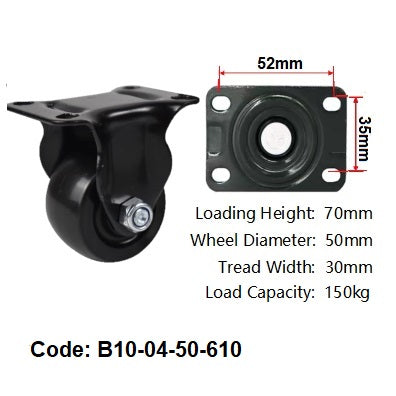 Ø50mm (2") Black Polyamide (Nylon) Wheel Castors | 150KG capacity per castor