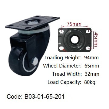 Ø65mm (2½") Thermoplastic Polyurethane (TPU) Wheel Castors | 60KG capacity per castor