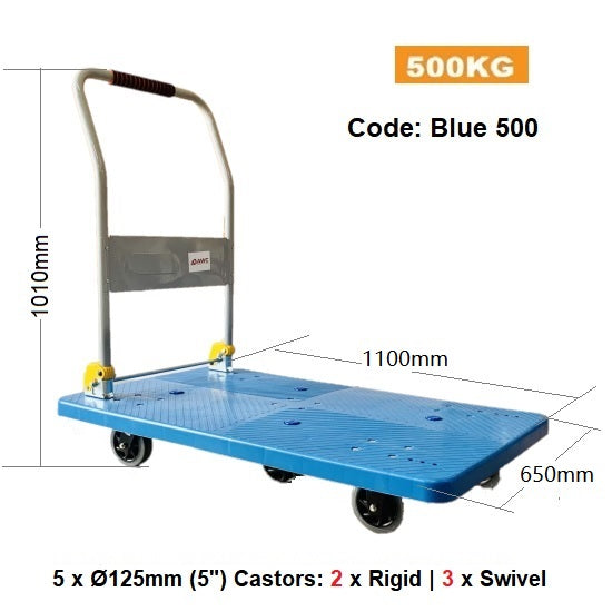 Folding Platform Trolley (High Handle) | 500KG | BLUE