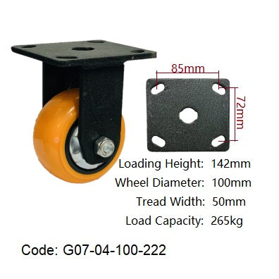 Ø100mm (4") Polyurethane (PU) Wheel Castors | 265KG capacity per castor