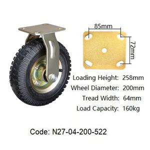 Ø200mm (8") Pneumatic Wheel Castor | 160KG Capacity > Chrome Rim