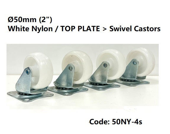 SET of 4: Ø50mm & Ø80mm White Nylon Wheel Castors