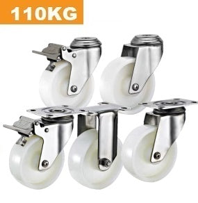 Ø100mm (4") Nylon Wheel 304 Stainless Steel Castors | 110KG capacity per castor