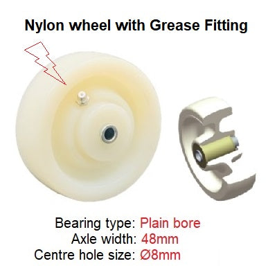 Ø100mm (4") White Nylon Wheel with Grease Fitting Castors | 150KG capacity per castor