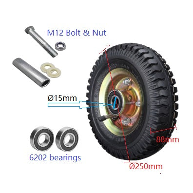 Ø250mm (10") Pneumatic Wheel Castor | 220KG Capacity > Chrome Rim
