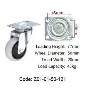 Ø50mm (2") Polypropylene (PP) Wheel Castors | 45KG capacity per castor