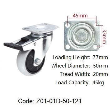 Ø50mm (2") Polypropylene (PP) Wheel Castors | 45KG capacity per castor