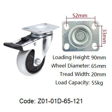 Ø65mm (2½") Polypropylene (PP) Wheel Castors | 55KG capacity per castor