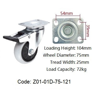 Ø75mm (3") Polypropylene (PP) Wheel Castors | 72KG capacity per castor