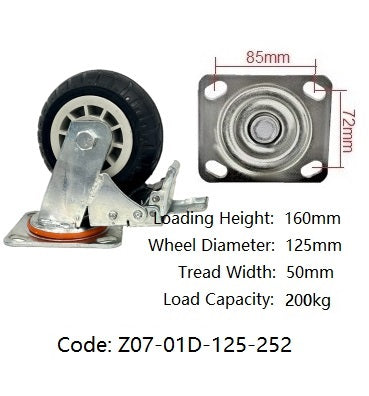 Ø125mm (5") Rubber Wheel Castors | 200KG capacity per castor