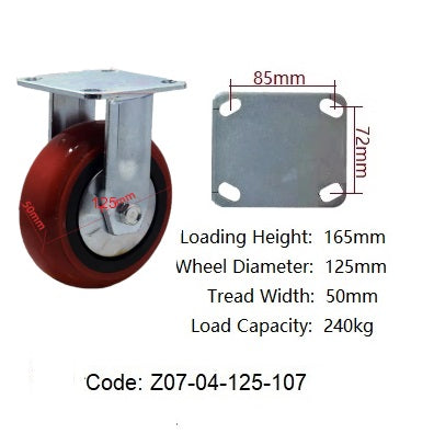 Ø125mm (5") Polyurethane (PU) Wheel Castors | 240KG capacity per castor