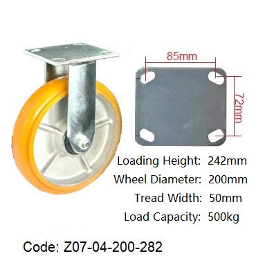 Ø200mm (8") Orange Urethane on Cast Iron Wheel Castors | 500KG capacity per castor