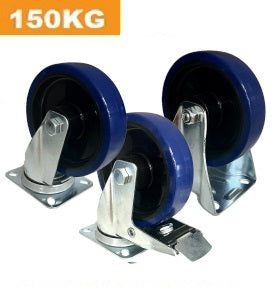 Ø125mm (5") Blue Polyurethane (PU) Wheel Castors > EUROPEAN STYLE | 150KG capacity per castor
