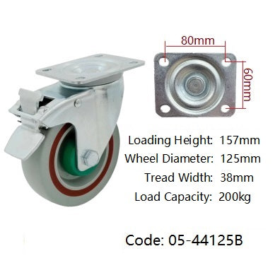 Ø125mm (5") Polypropylene Sandwich Wheel Castors > EUROPEAN STYLE | 200KG capacity per castor
