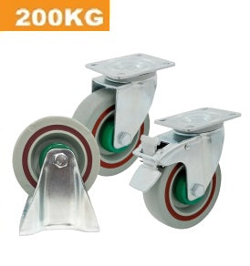 Ø125mm (5") Polypropylene Sandwich Wheel Castors > EUROPEAN STYLE | 200KG capacity per castor
