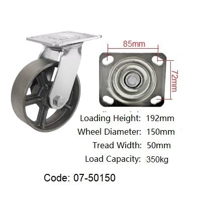 Ø150mm (6") Cast Iron Wheel Castors/High temperature resistant | 350KG capacity per castor