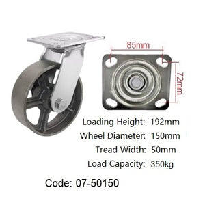 Ø150mm (6") Cast Iron Wheel Castors/High temperature resistant | 350KG capacity per castor